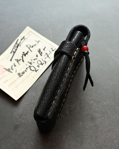 Wtopia Handmade Knife/Tool/Flashlight Pouch｜Japanese Bear Leather with Bronze Cherry Blossom Inlay｜Includes Pendant & Hand-Signed Birth Card