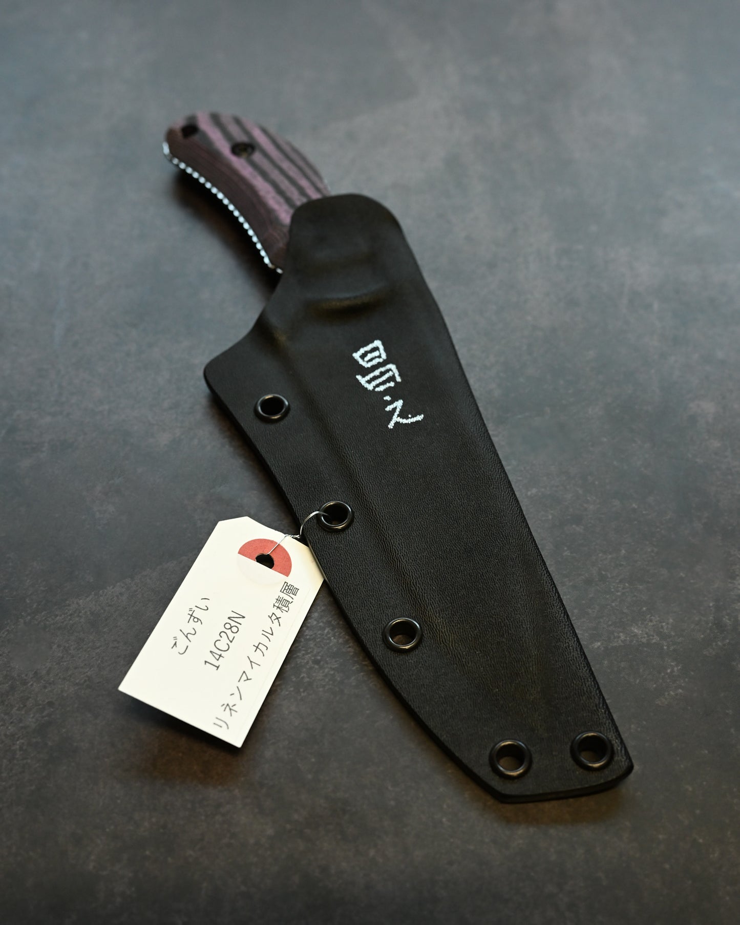 Limited Edition｜Kiku Matsuda × Masayuki Matsuda “Gonzui”｜14C28N Outdoor Fixed Blade｜Layered Linen Micarta Handle｜Handmade in Japan