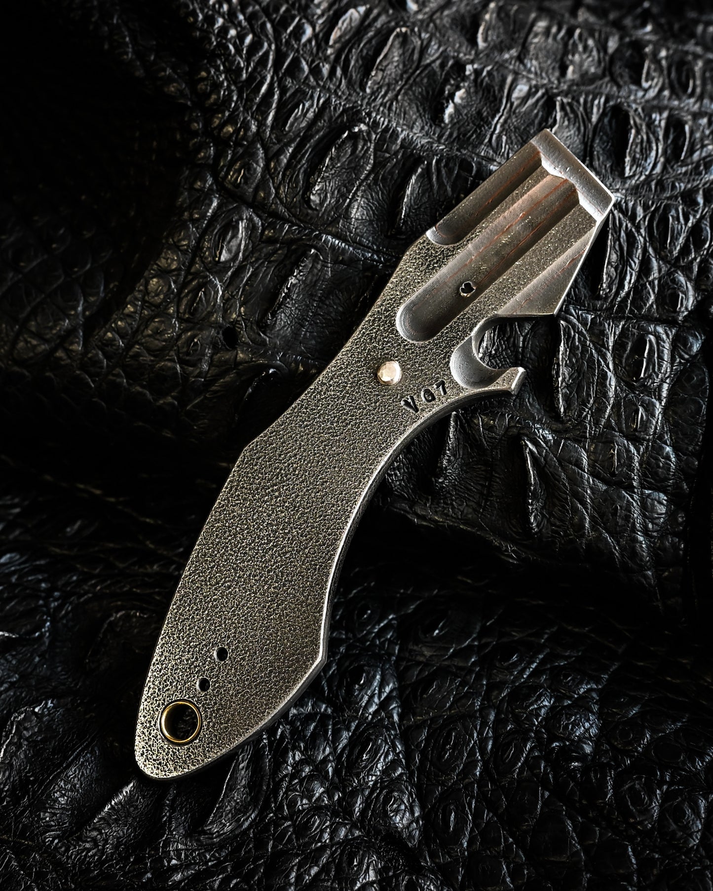 Made in Japan Wtopia One-Off VG7 Laminated Steel EDC Pry Bar / Bottle Opener with Silver Apricot Blossom Inlay and “OH BABY” Stamp