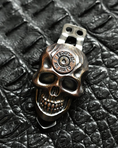 Steel Flame Skull Two-Hole Pocket Clip – Bronze / XXXXL / Federal .45 Auto Inlay / Limited Edition