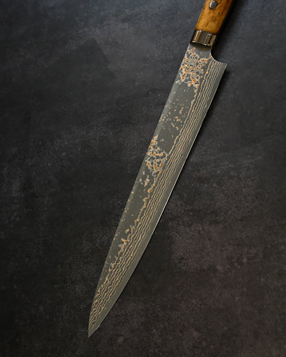 Takeshi Saji Chef KnifeVG10 Damascus  Sujihiki270mm – Brown Bone Handle