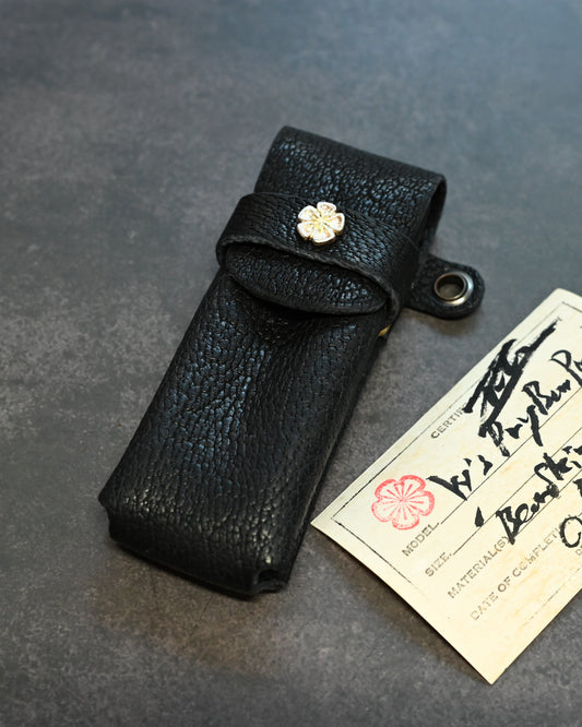 Wtopia One-off Bear Leather Knife Pouch | 925 Silver Apricot Blossom Inlay | Limited Handmade