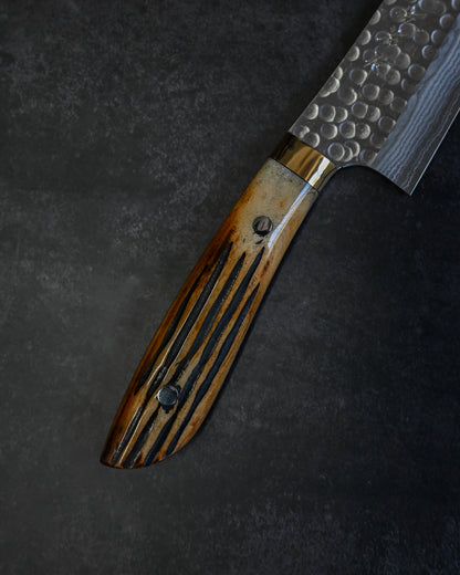 Takeshi Saji Tsuchime Damascus Gyuto 240mm – Deer Antler Handle – Handmade Japanese Chef Knife