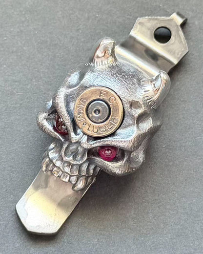 Steel Flame × Starlingear × Strider コラボレーション シルバー 勇士般若スカル 9mm ブロンズインレイ（レッドアイ）