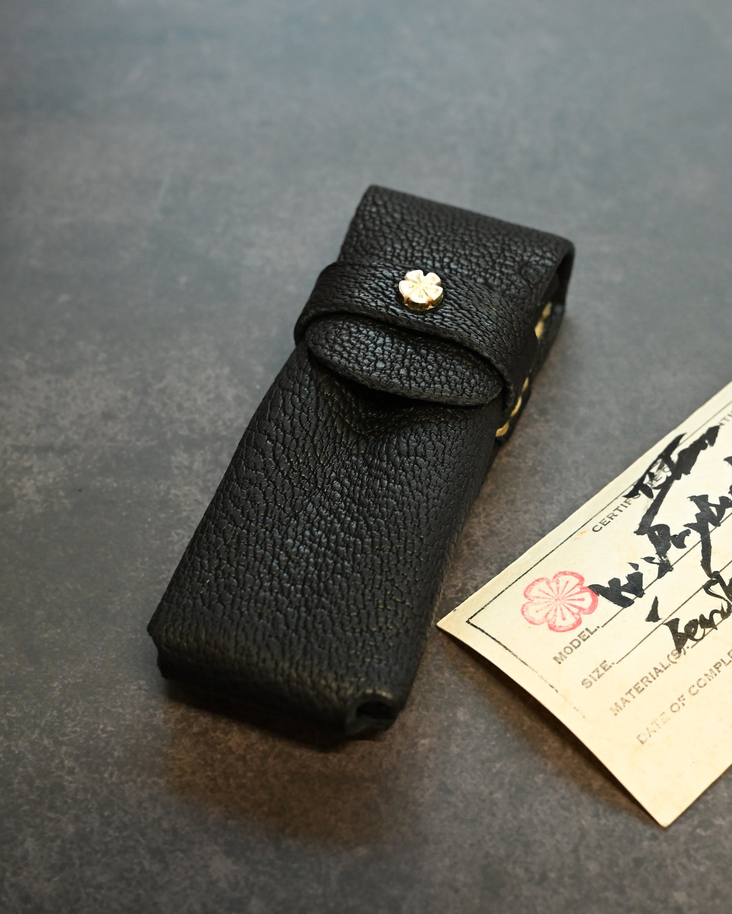 Wtopia Handmade Knife/Tool/Flashlight Pouch｜Japanese Bear Leather with 925 Silver Ginkgo Inlay｜Hand-Signed Birth Card｜One of a Kind