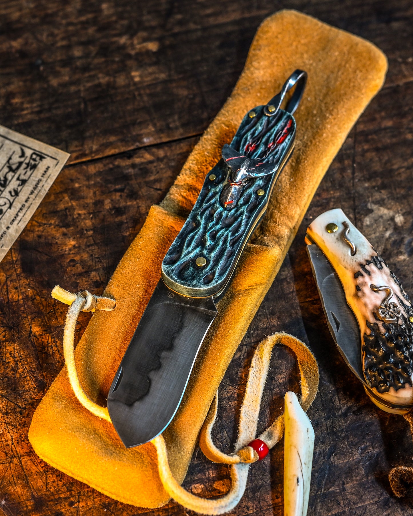 Handmade in Japan - Wtopia Works One-Off Knife Collector’s Case with Rare Leather and Hokkaido Antler