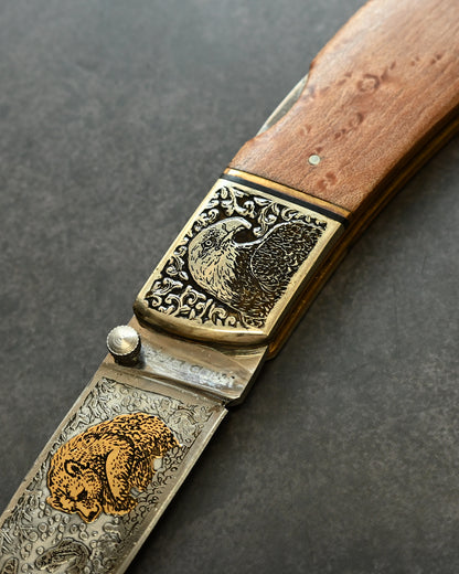 Katsuhiko Miura Handmade Folding Knife – Animal Engraving Series
