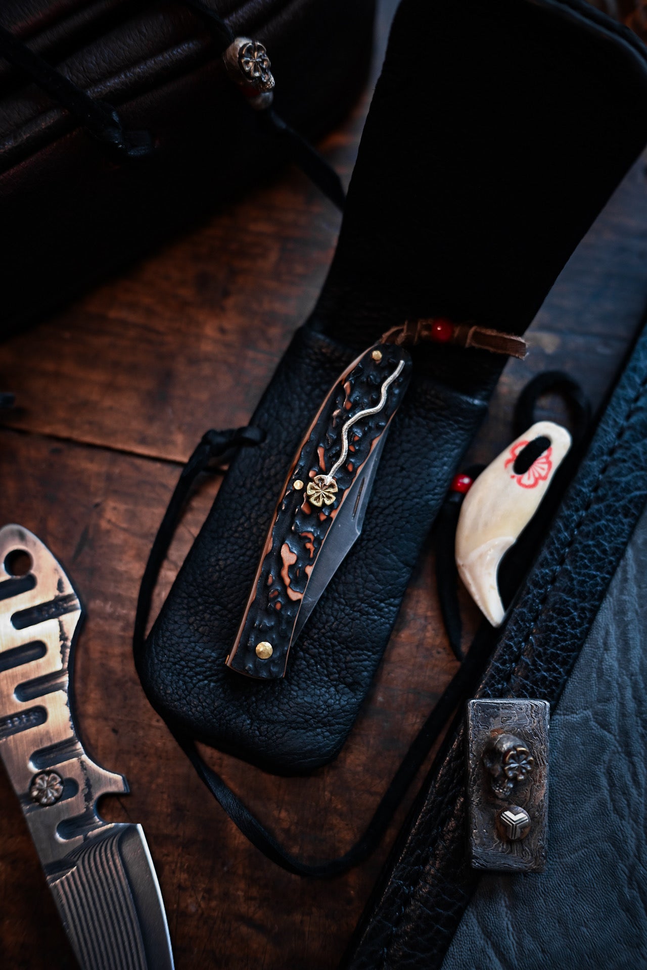 One-Off Rare Bear Leather Wtopia Custom Vintage EDC Knife Pouch Bear Fang Accent Handmade in Tokyo