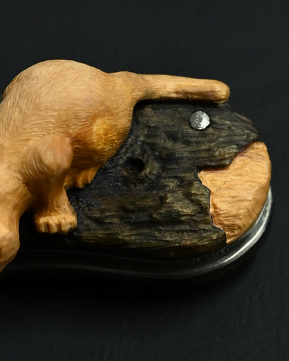 Hidetoshi Nakayama “Cat Knife” — Hand-Carved Folding Art Knife with Climbing Cat Handle