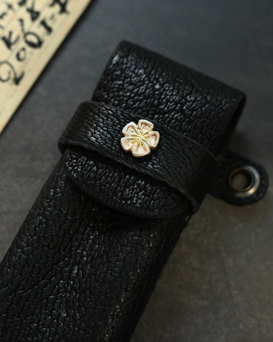 Wtopia One-off Bear Leather Knife Pouch | 925 Silver Apricot Blossom Inlay | Limited Handmade