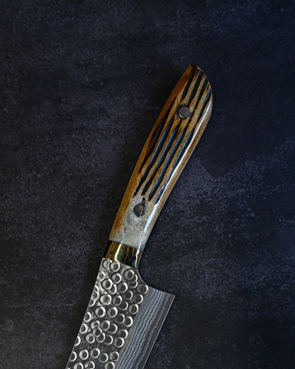 Takeshi Saji Tsuchime Damascus Gyuto 240mm – Deer Antler Handle – Handmade Japanese Chef Knife