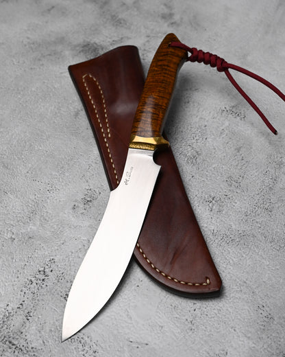 Japan Made Hiroshi Saito Handmade Gin3 Outdoor Knife｜Snakewood Handle｜Vegetable-Tanned Leather Sheath