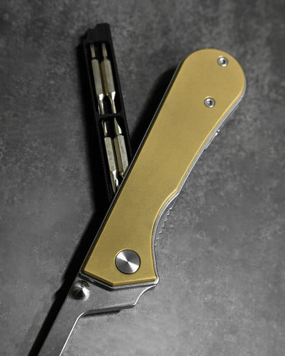NUKNIVES T33 Multi-Functional Folding Screwdriver – Brass Handle (Includes EDC Pouch)