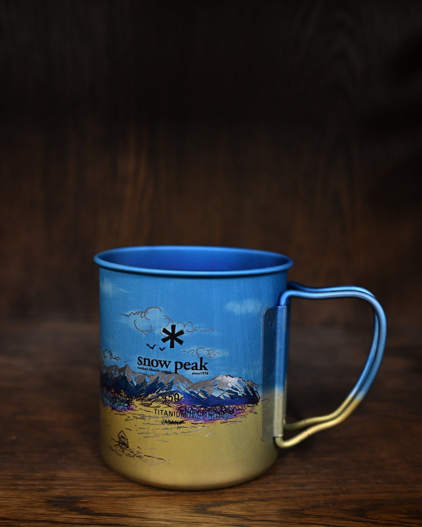 Hand-Carved Custom Edition Mountain & River Snow Peak Titanium Cup