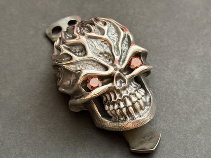 Steel Flame XXXL シルバー ダーク・リーパー スカル 多面カット・ルビーアイ フラッシュライトクリップ ワンオフ／直筆サイン