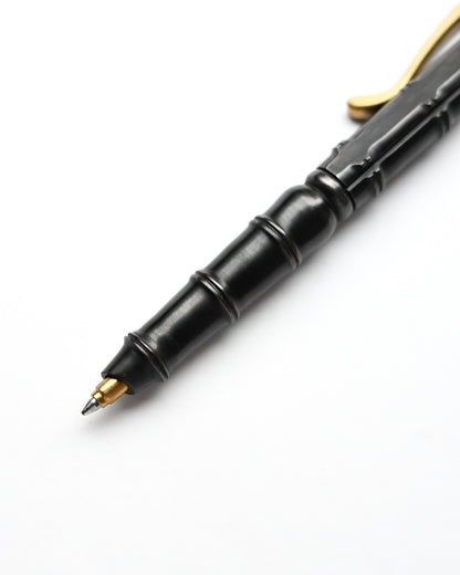 Nakayama Hideotoshi Handmade Tactical Pen – Bolt Action | Blackened Stainless Steel + Brass Accents | Bamboo-Inspired Design