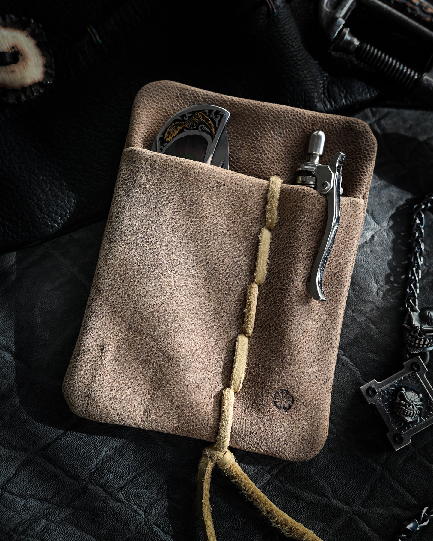 Made in Japan Wtopia × Etsurin Handmade Custom 2-in-1 Knife / Tool Storage Pouch – Camel Leather