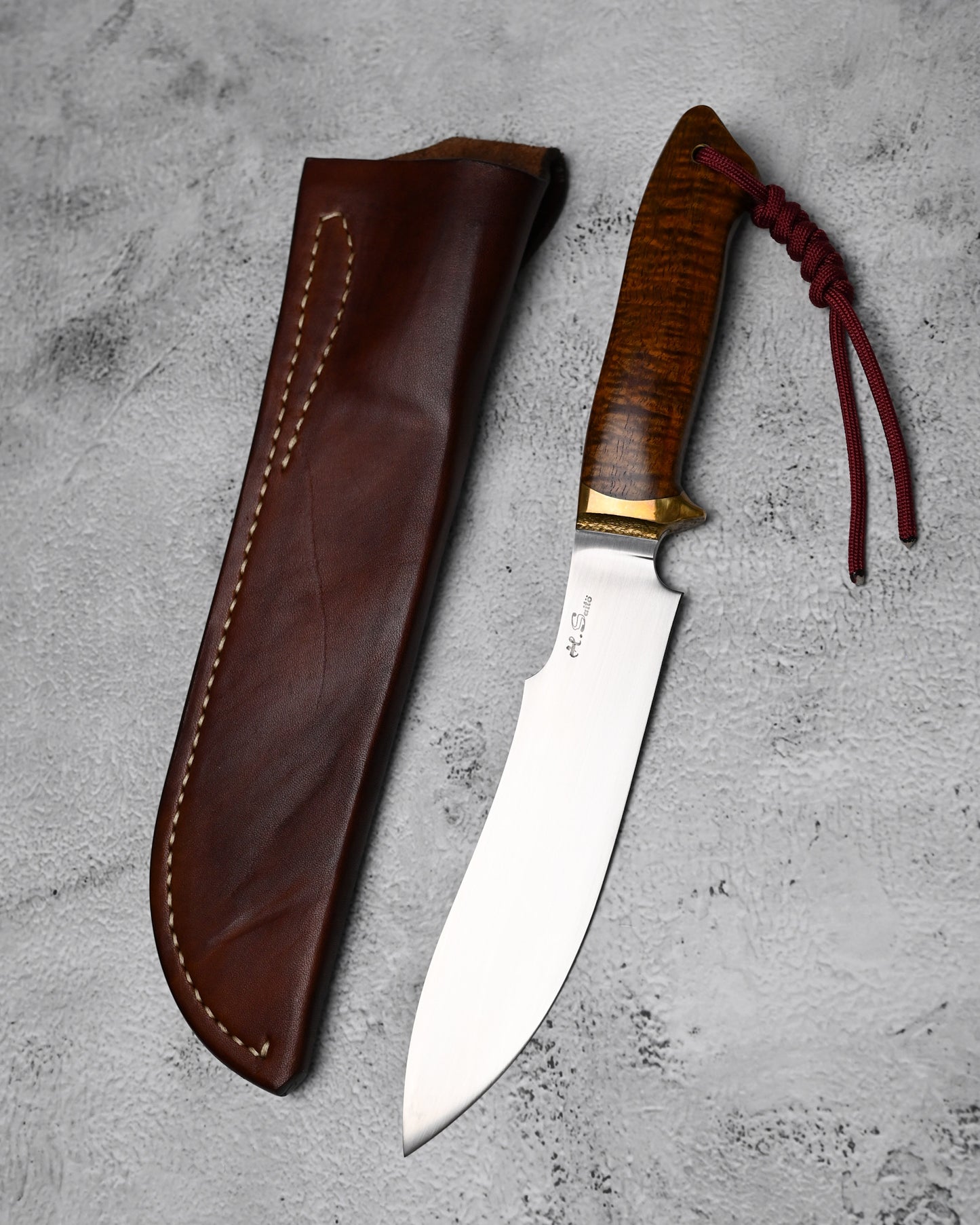 Japan Made Hiroshi Saito Handmade Gin3 Outdoor Knife｜Snakewood Handle｜Vegetable-Tanned Leather Sheath