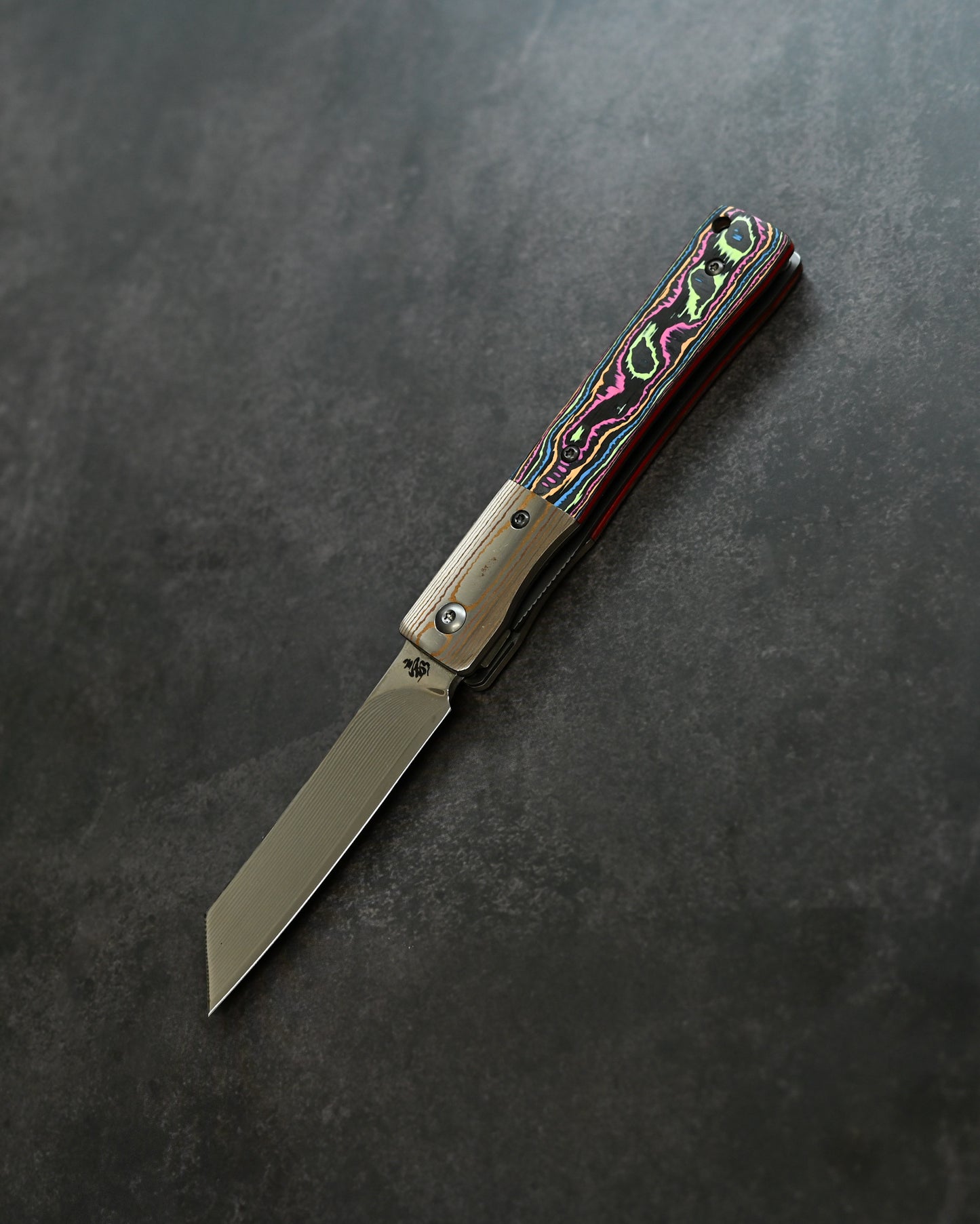 Haoworks Design Eirou Japan SG2 Laminated Steel Folding Knife Neon Lava Handle