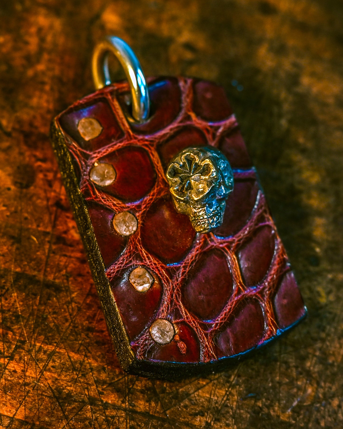  Made in Japan - Wtopia Works Handmade 925 Silver, Alligator & Bear Leather Pendant, Dog Tag Style