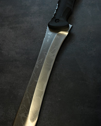 松田菊男 Kiku Knives “Silver Dragon（シルバードラゴン）”｜OU-31 工具鋼 × ブラックG10ハンドル｜超大型タクティカル直刀｜日本製ハンドメイド