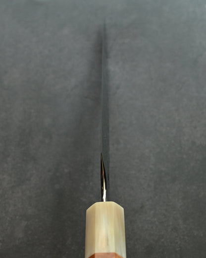 Saruku Homura-Un Petty Knife 135mm Japanese Kitchen Knife SPG2 Damascus  Burl Wood Handle  Buffalo Horn Ferrule