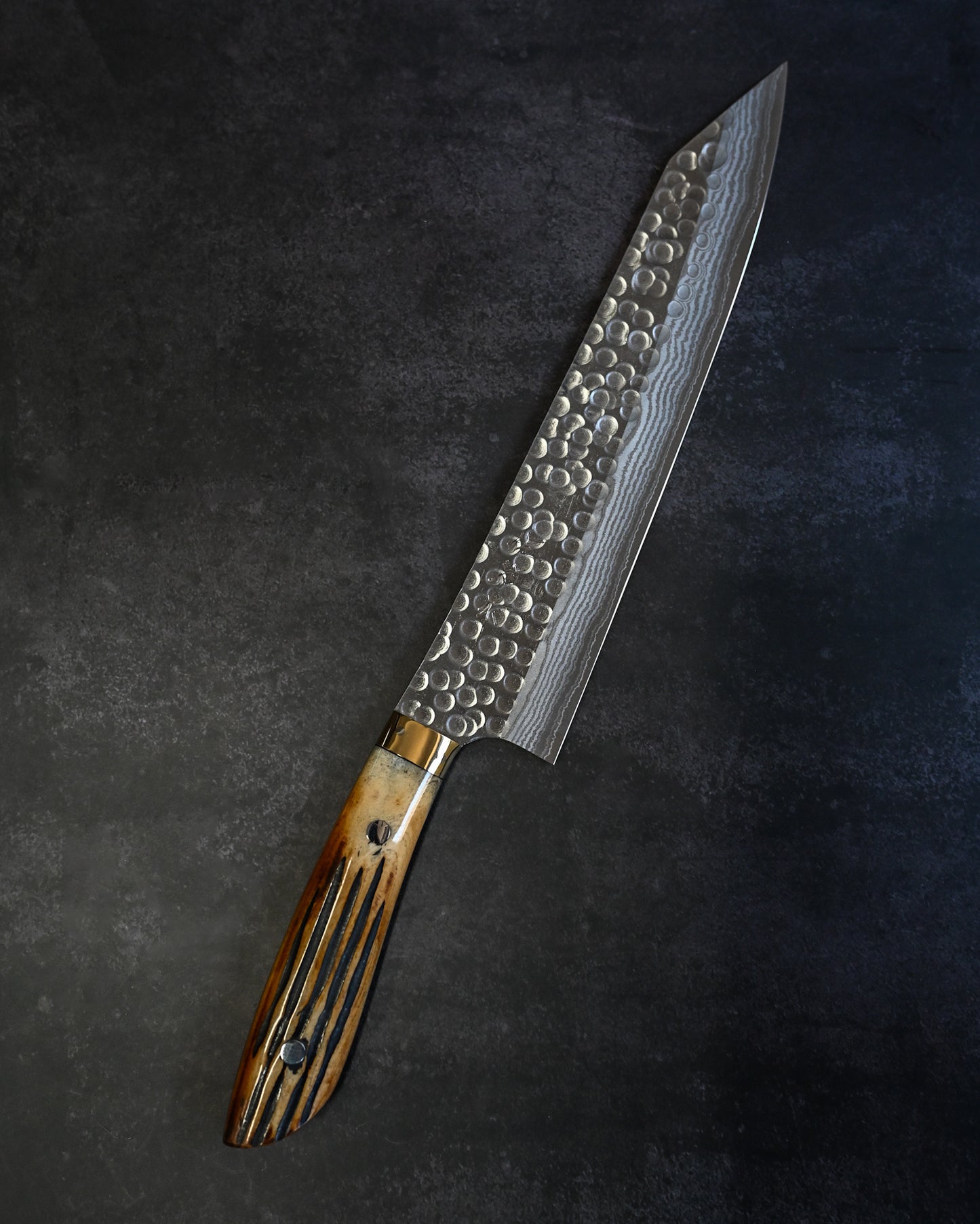 Takeshi Saji Tsuchime Damascus Gyuto 240mm – Deer Antler Handle – Handmade Japanese Chef Knife