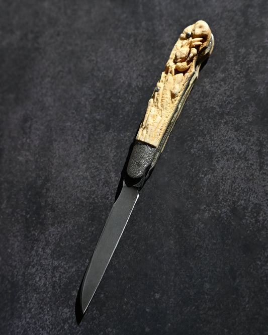 Hidetoshi Nakayama Kyoto Show Edition Handmade EDC Folding Knife Hand-Carved Antler Handle with Crab Motif