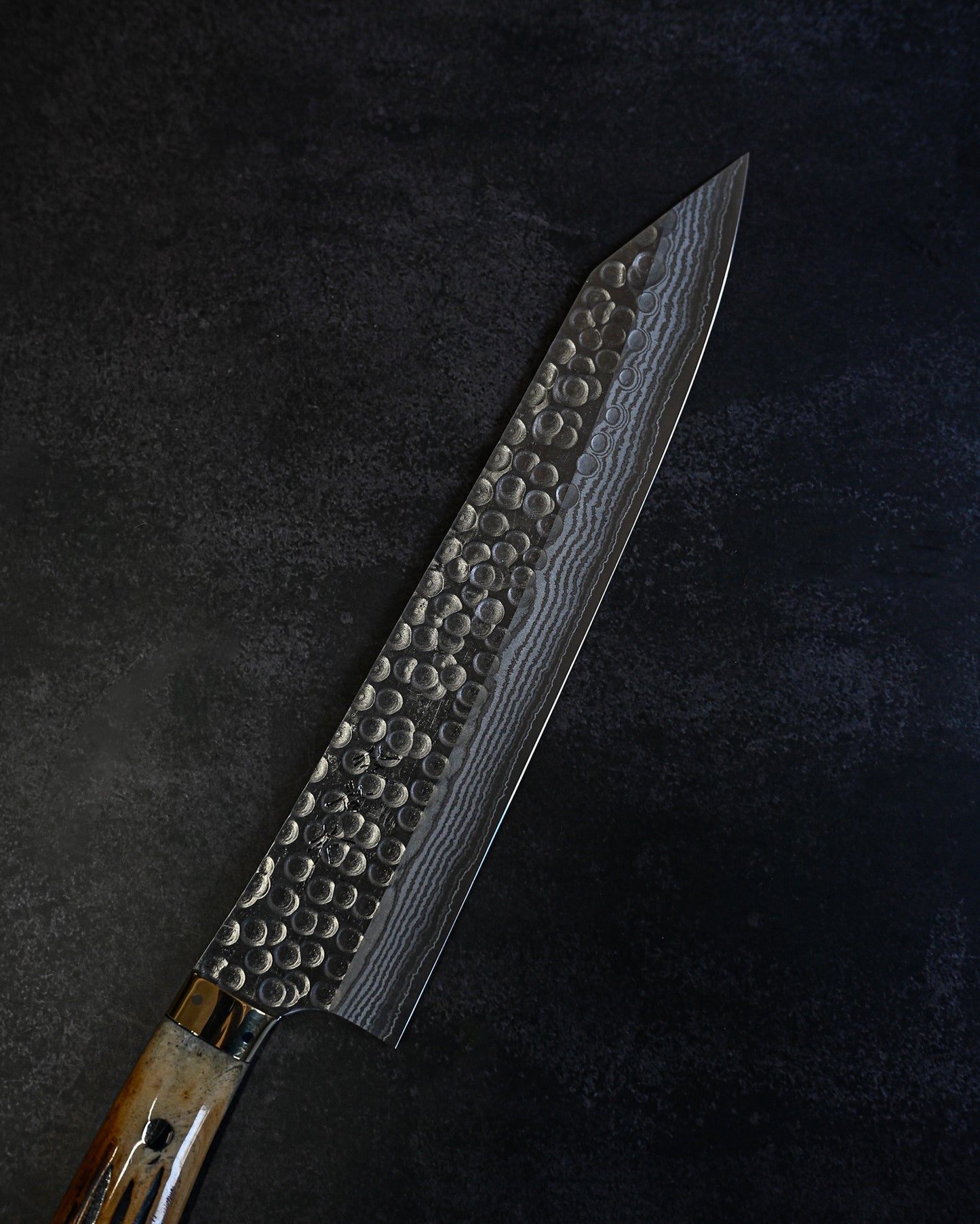 Takeshi Saji Tsuchime Damascus Gyuto 240mm – Deer Antler Handle – Handmade Japanese Chef Knife