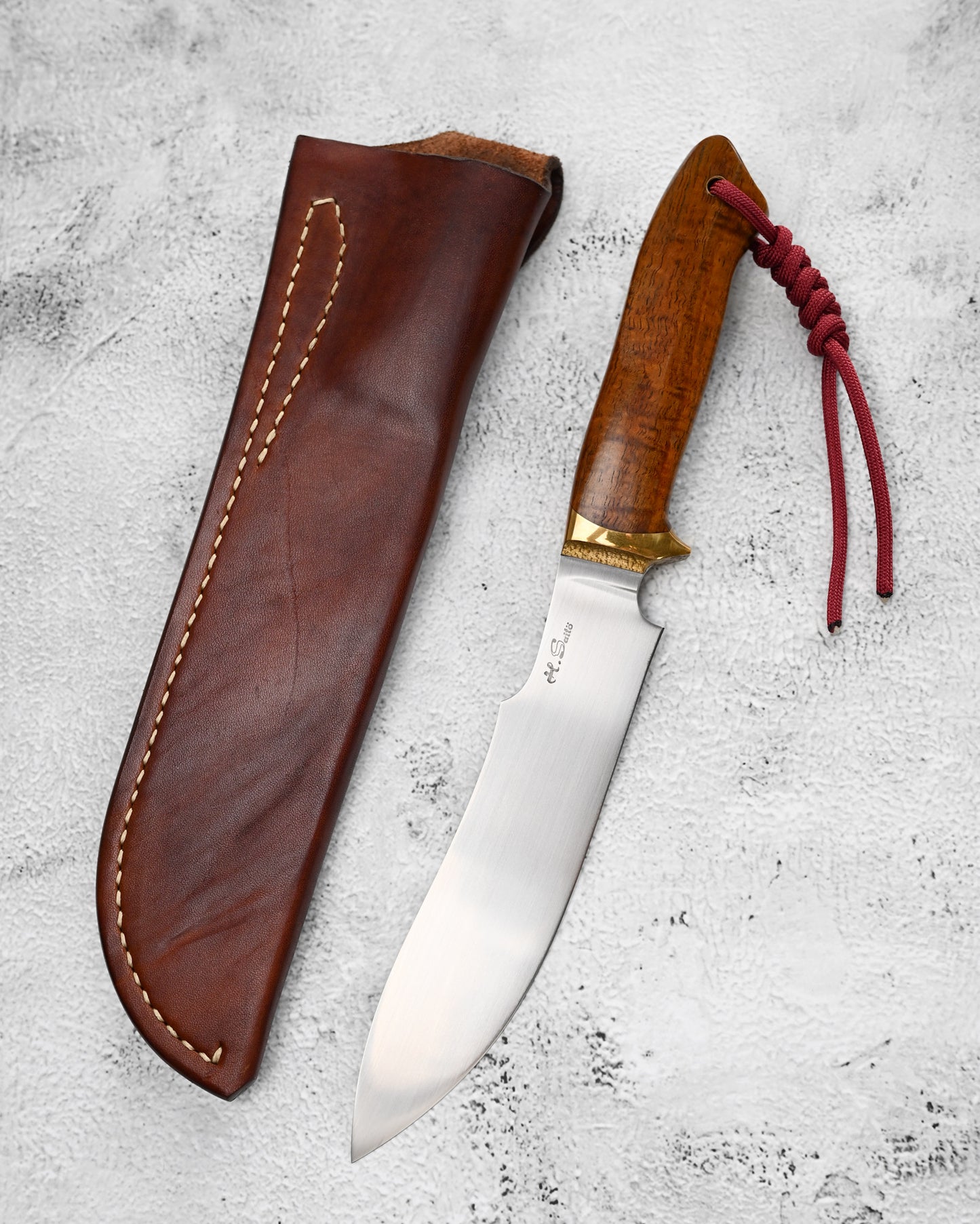 Japan Made Hiroshi Saito Handmade Gin3 Outdoor Knife｜Snakewood Handle｜Vegetable-Tanned Leather Sheath