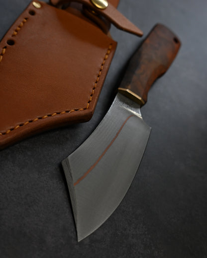 Sunizumi Knives “Little Brown” Full Custom Outdoor Bunka Knife VG7 Damascus + Copper (#4)