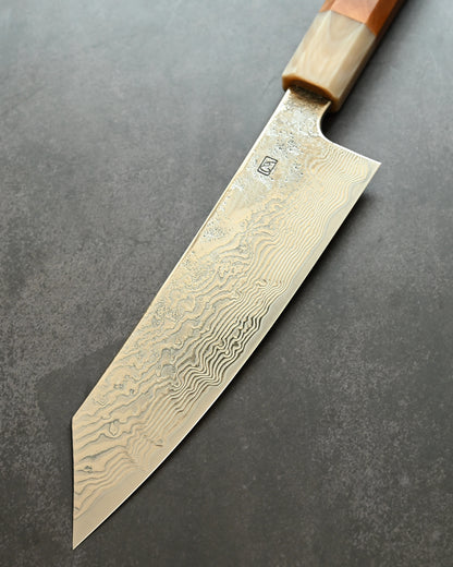 Saruku Homura-Un Knife 165mm Japanese Kitchen Knife SPG2 Damascus  Burl Wood Handle  Buffalo Horn Ferrule