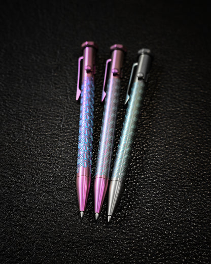 TACRAY Titanium Bolt Action Pen   Honeycomb Pattern