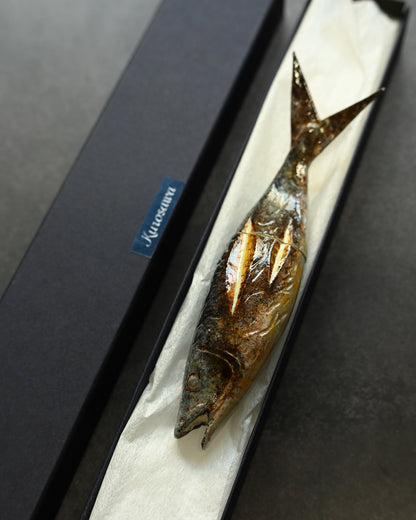 Tsuguo Kurosawa Handmade Mini Knife – Laminated Steel · Grilled Fish Design