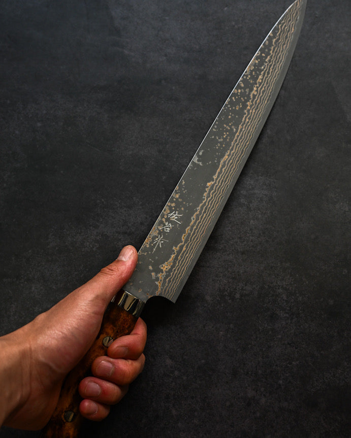 Takeshi Saji Chef KnifeVG10 Damascus  Sujihiki270mm – Brown Bone Handle