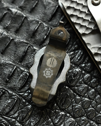Steel Flame × Starlingear × Strider Triple Collaboration Pocket Clip – Stainless Steel XXXL / 925 Silver Dark Skull Inlay