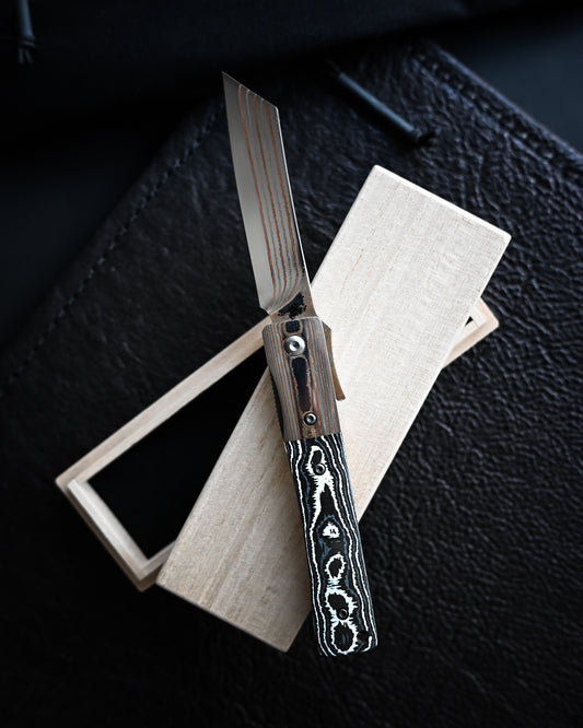 haoworks Eirou Atsumori Custom Folding Knife – Obsidian Storm