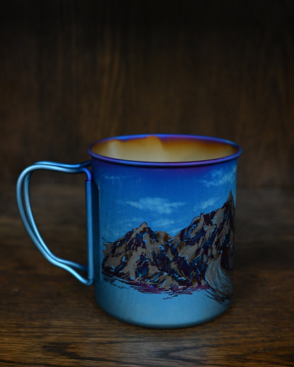 Hand-Carved Custom Edition Blue Snowfield Snow Peak Titanium Cup