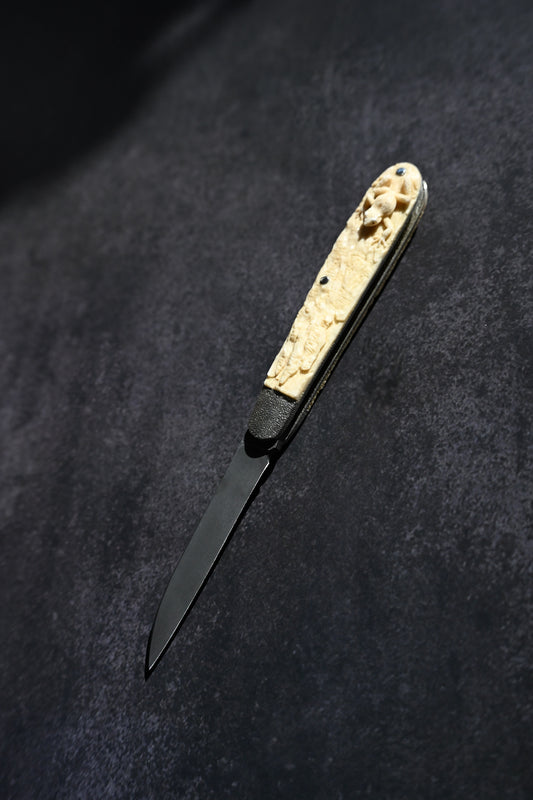 Hidetoshi Nakayama Kyoto Show Edition Handmade EDC Folding Knife Hand-Carved Antler Handle with Frog Motif