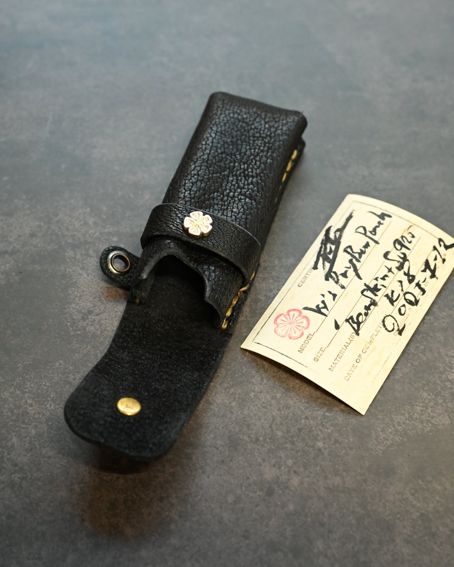 Wtopia One-off Bear Leather Knife Pouch | 925 Silver Apricot Blossom Inlay | Limited Handmade