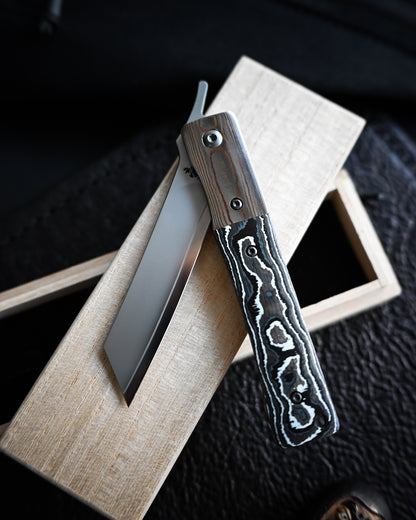 haoworks Eirou “Atsumori” – Obsidian Storm Custom Folding Knife / ZDP189 Blade