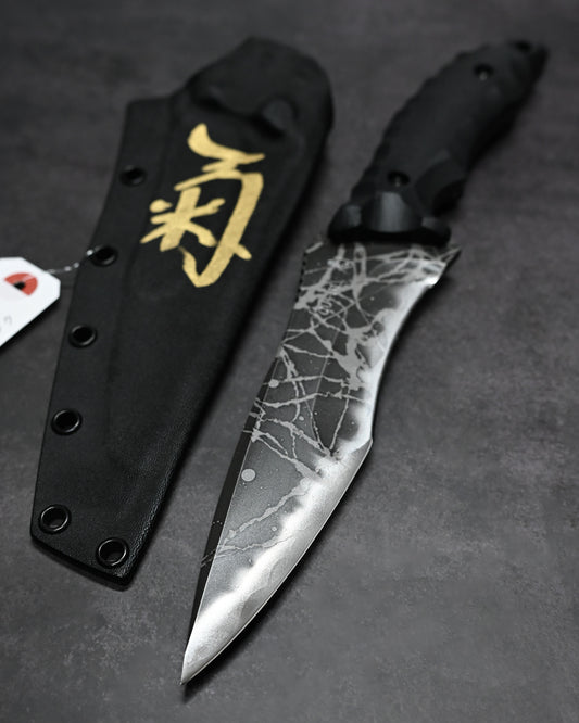Hurricane By Kikuknives Japanese Fixed Blade Knife OU-31 Steel with Black G-10 Handle
