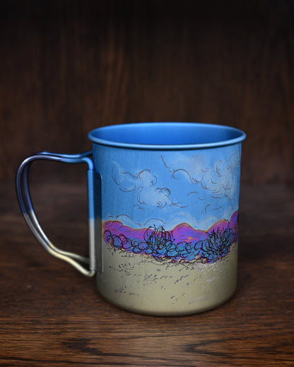 Hand-Carved Custom Edition Mountains & Rivers Snow Peak Titanium Cup