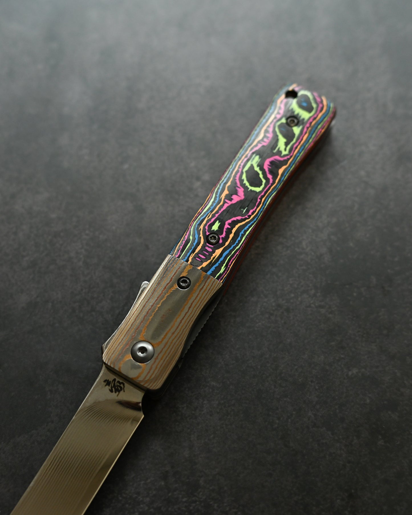 Haoworks Design Eirou Japan SG2 Laminated Steel Folding Knife Neon Lava Handle