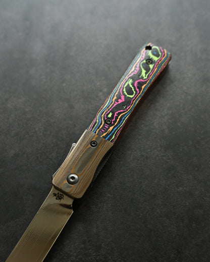 Haoworks Design Eirou Japan SG2 Laminated Steel Folding Knife Neon Lava Handle