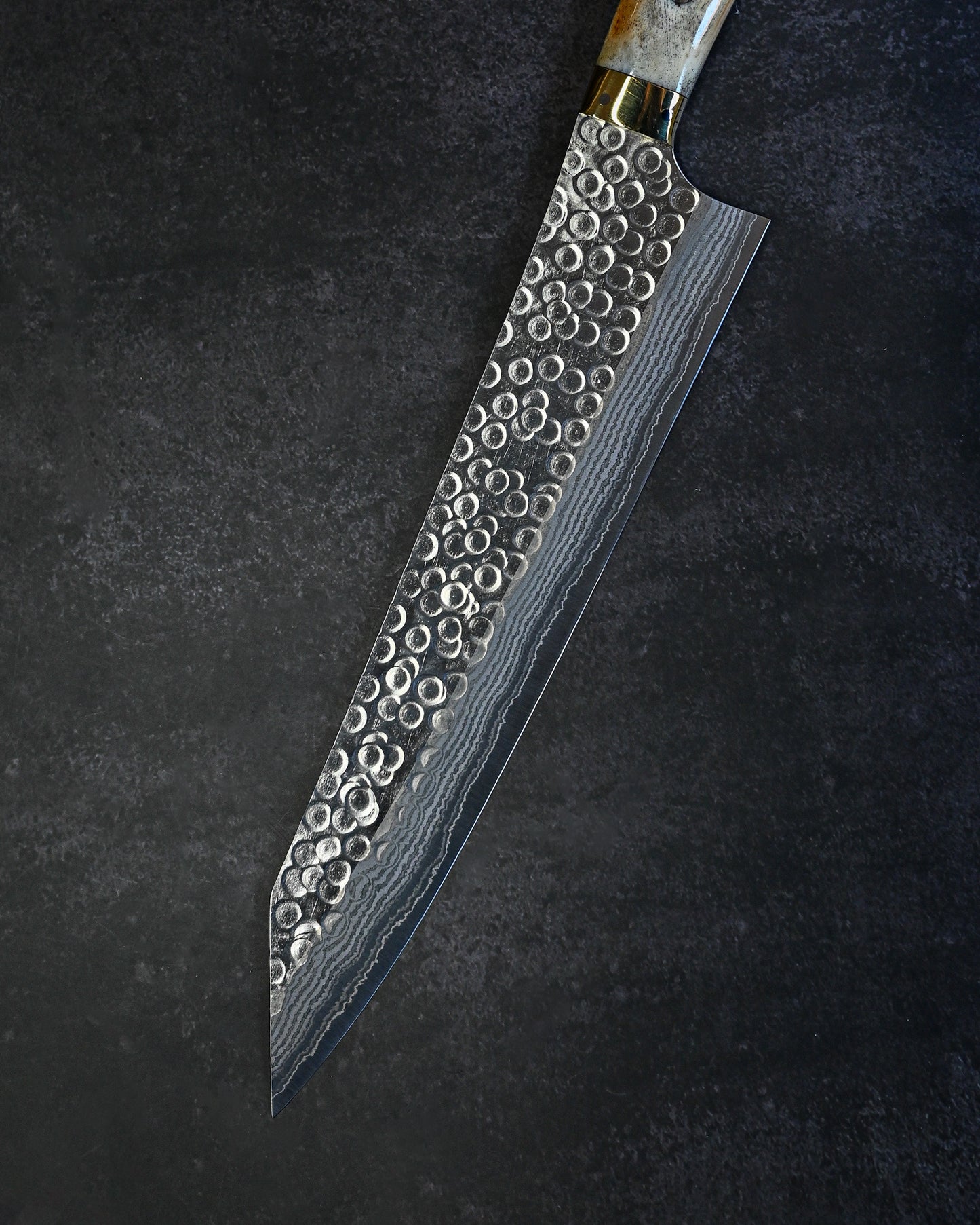 Takeshi Saji Tsuchime Damascus Gyuto 240mm – Deer Antler Handle – Handmade Japanese Chef Knife