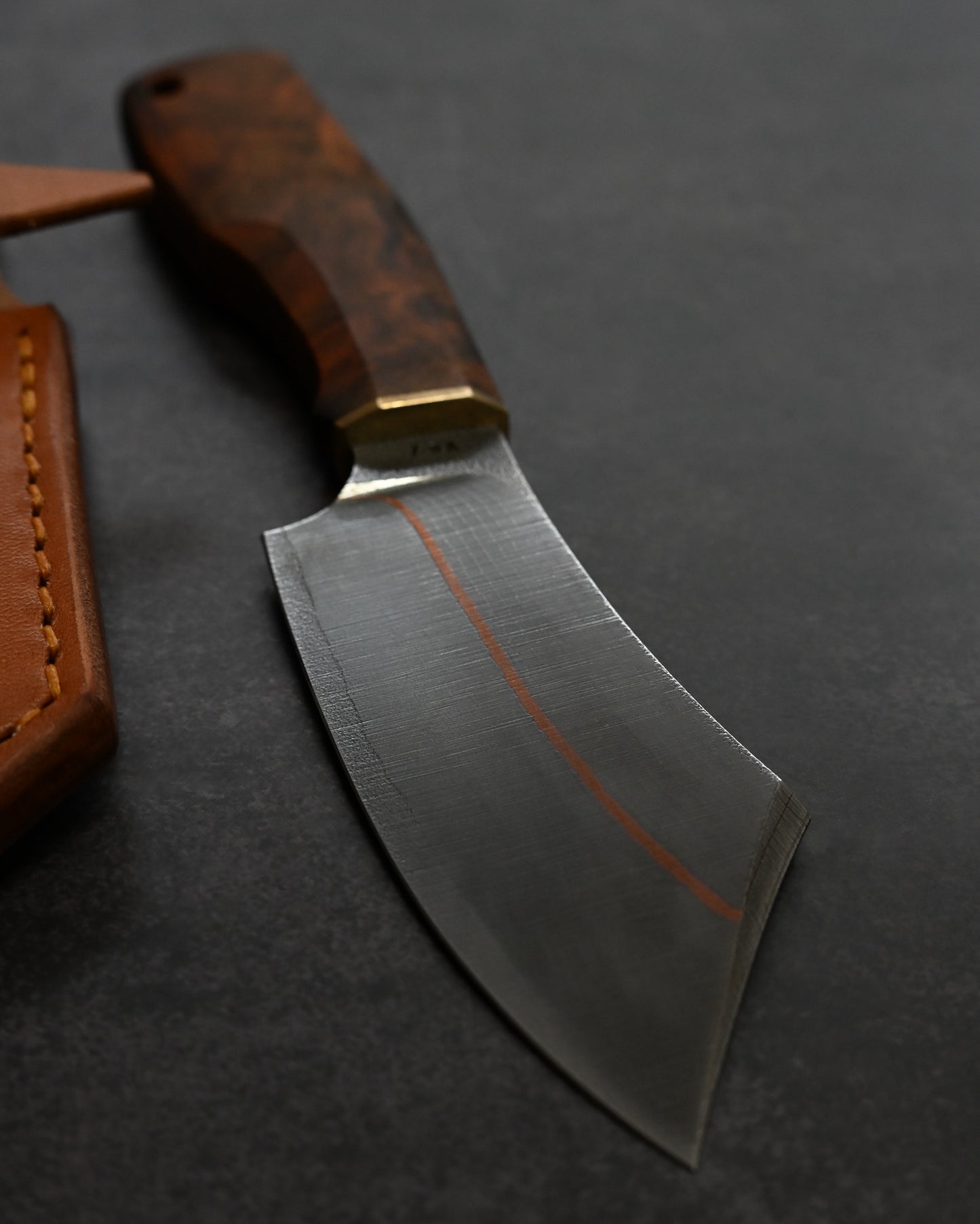 Sunizumi Knives “Little Brown” Full Custom Outdoor Bunka Knife VG7 Damascus + Copper (#4)