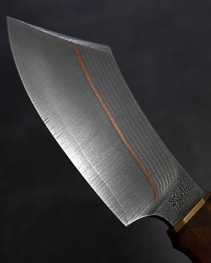 Sunizumi Knives “Little Brown” Full Custom Outdoor Bunka Knife VG7 Damascus + Copper (#4)