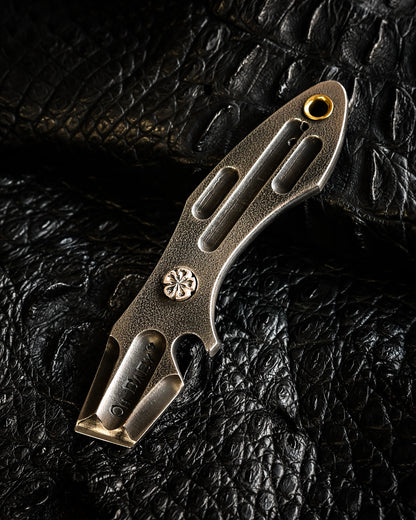 Made in Japan Wtopia One-Off VG7 Laminated Steel EDC Pry Bar / Bottle Opener with Silver Apricot Blossom Inlay and “OH BABY” Stamp