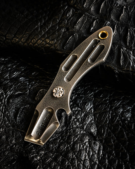 Made in Japan Wtopia One-Off VG7 Laminated Steel EDC Pry Bar / Bottle Opener with Silver Apricot Blossom Inlay and “OH BABY” Stamp